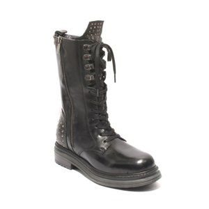 Italian WOz 2226 Black Leather Lace-Up Zip-Up Studded Platform High Boots